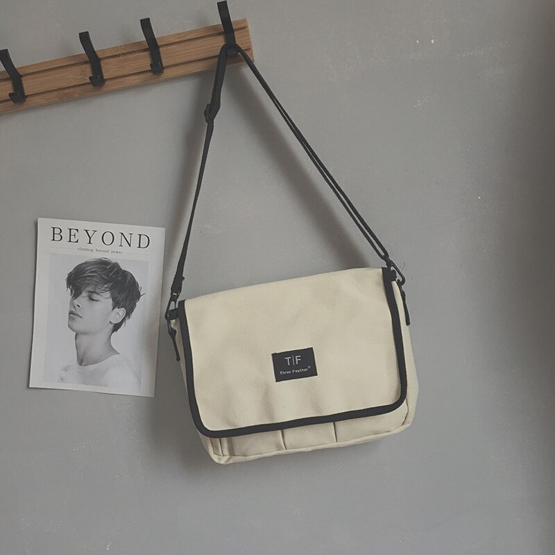 Sac messager en toile devil' s2020 pour femme, sac d'école à bandoulière simple, style coréen original: Blanc cassé