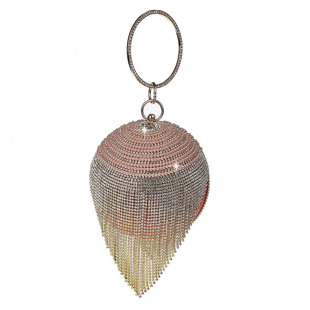 Luksus diamant krystall perler lang dusk ball form kveldsveske damer kvinner glitter bryllup fest dag clutches vesker: Rød