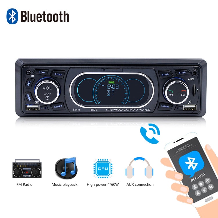 Auto Radio 1din Autoradio Aux Ingang Ontvanger Bluetooth Stereo Radio MP3 Multimedia Speler Ondersteuning Fm/MP3/Wma/usb/Sd-kaart
