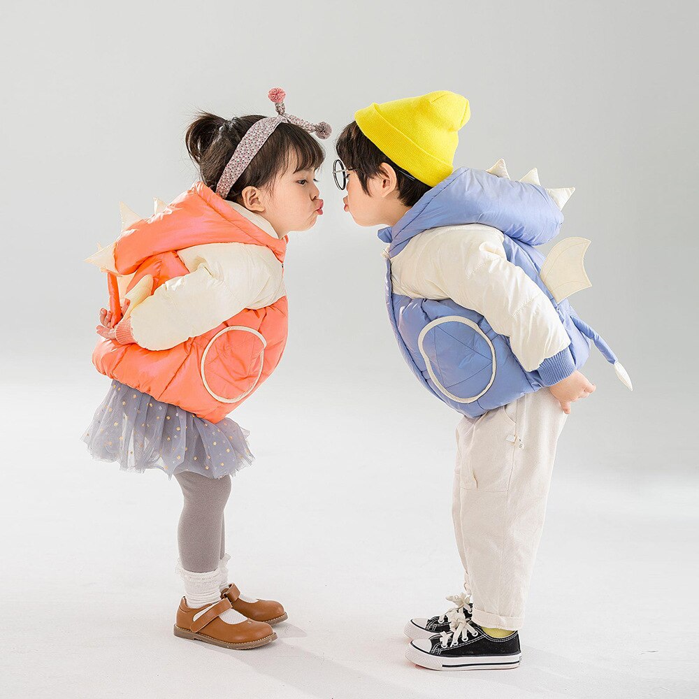 Winter Kleding Stijl Kinderen Katoenen Kleding Voor Jongens En Meisjes Leuke Dinosaurus Hooded Korte Gewatteerde Katoenen Kleding Voor kind