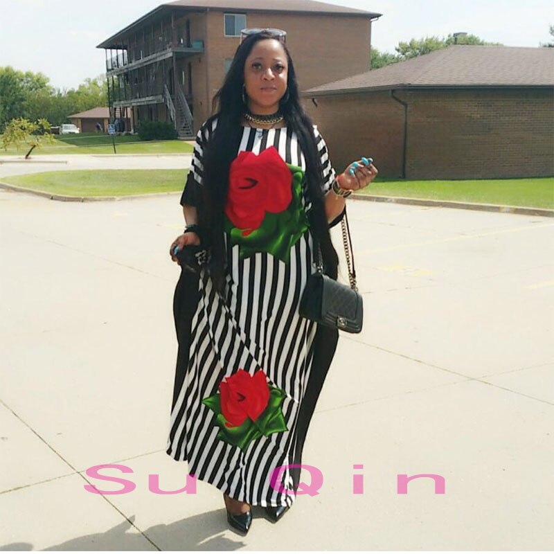 mode 100% katoen afdrukken elastische mouw losse stijl dashiki streep lange jurken voor lady/vrouwen (CPDH #): red