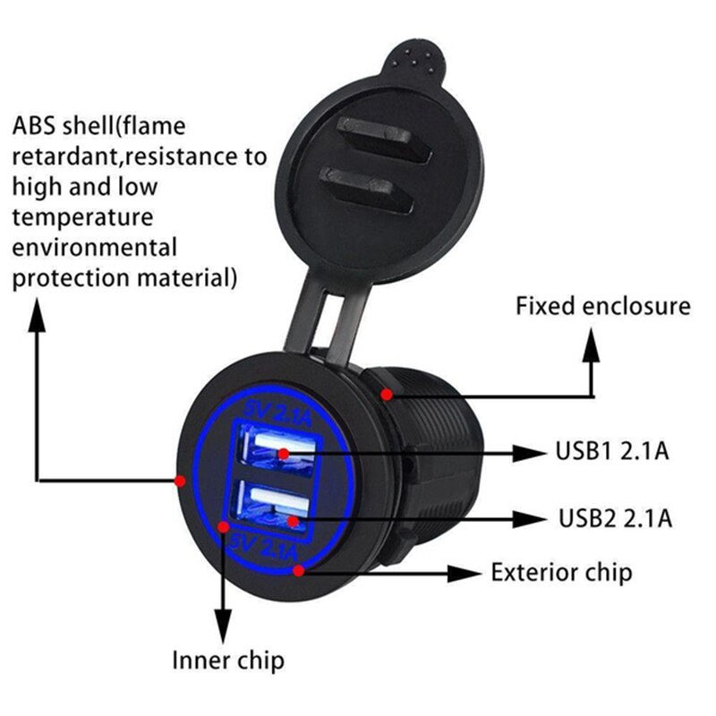 USB Charger Cover Voor Motorfiets Auto Truck ATV Boot LED Auto 4.2A Dual USB Socket 12-24V Auto usb Charger Power Adapter