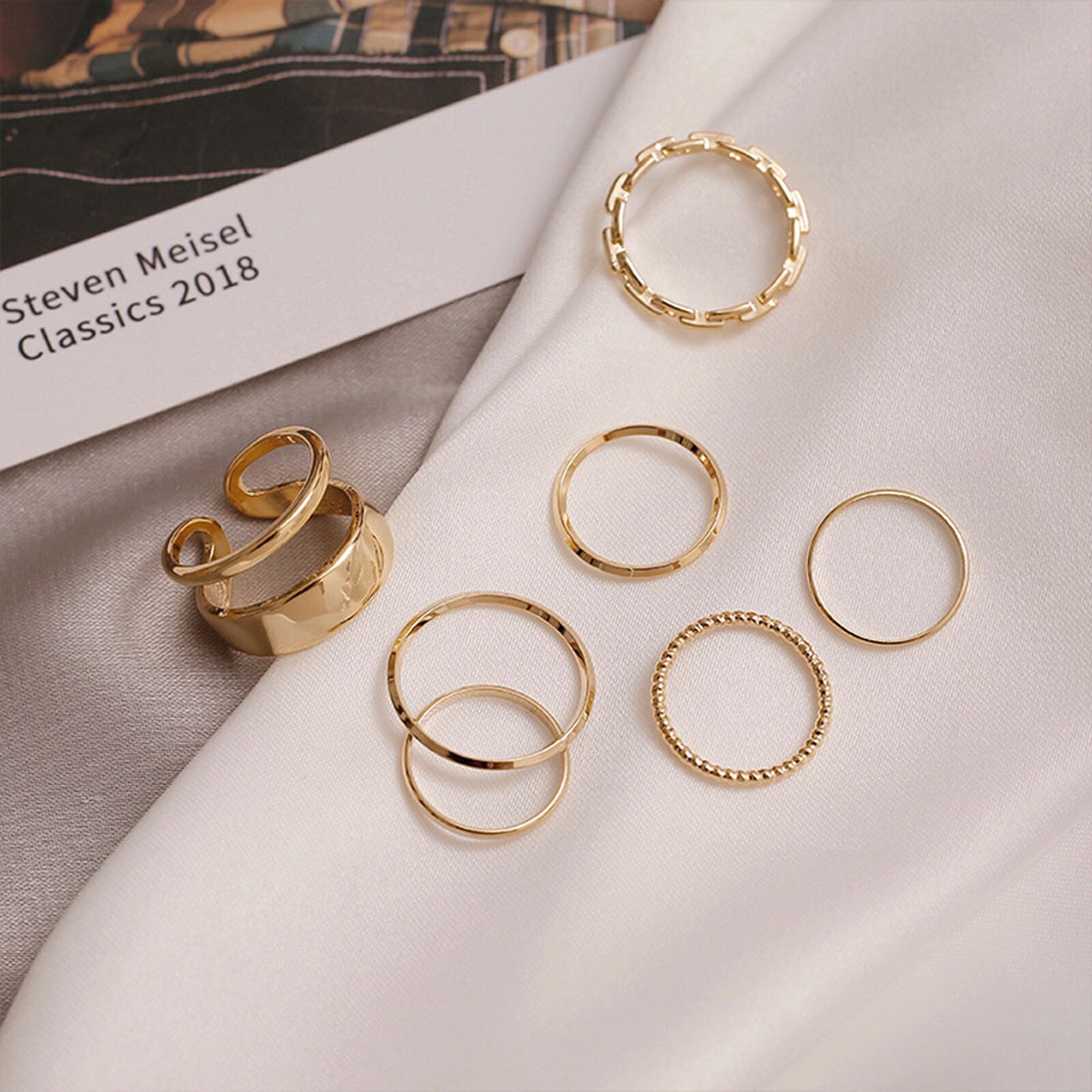 Trendy Rings Set 30# 7pcs Minimalist Retro Rings Trendy Joint Style... – Grandado