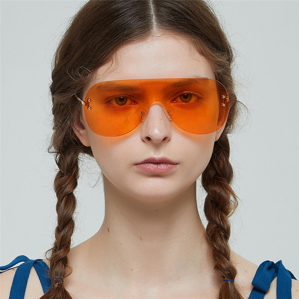 1pc mærke kvinder solbriller stor linse uden ramme forbundet glas til mænd gradient farve anti -uv400 solbriller