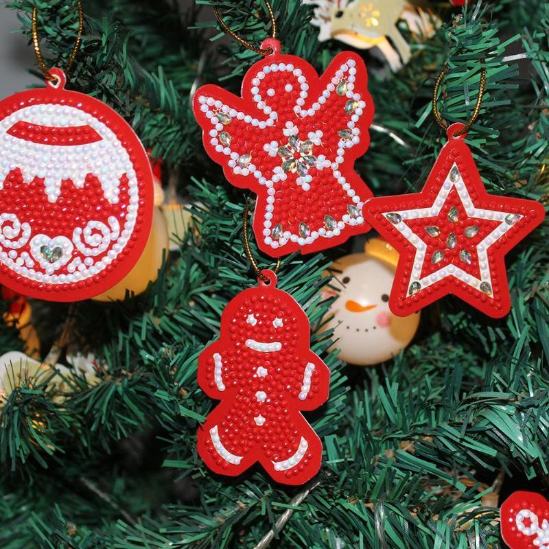 4/10 Pcs Kerstboom Sneeuwpop Sleutelhanger Diamant Schilderij Vrouwen Tas Sleutelhanger Hanger Speciale Vorm Kerstboom Hanger