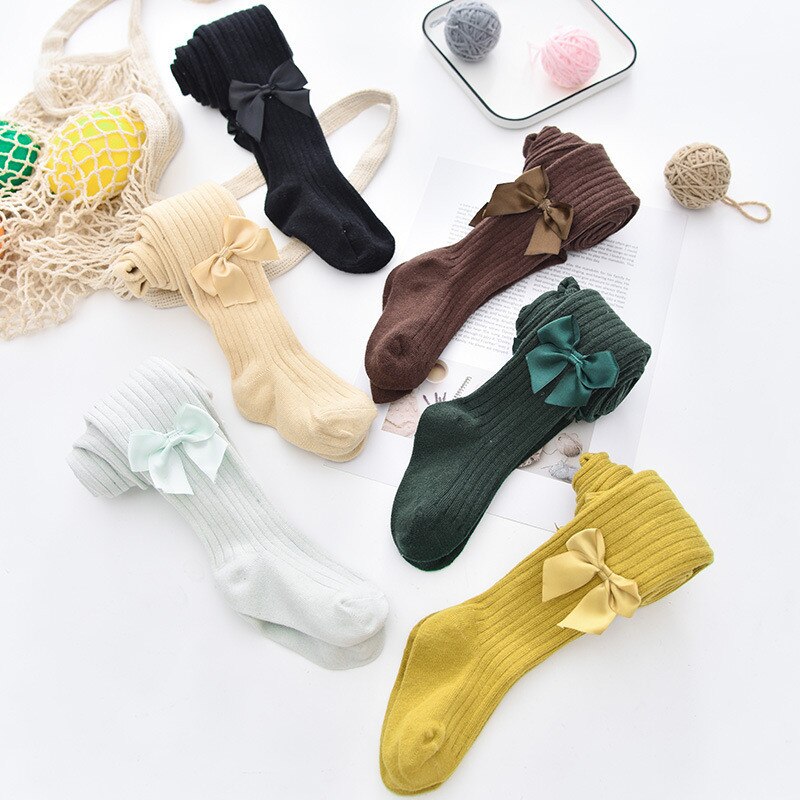 0-6 jahre freundlicher Frühling Herbst Winter Bowknot Strumpfhosen Baumwolle Baby Mädchen Strumpfhosen freundlicher Kleinkind Gestrickte Strumpfhosen Baby Strümpfe