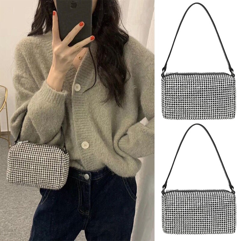 Sac Diamant Hobo Tas Vrouwen Handtas Clutch Vintage Shoudler Handtas Hobos Diamond Messenger Handtas Lady Shiny Hobo