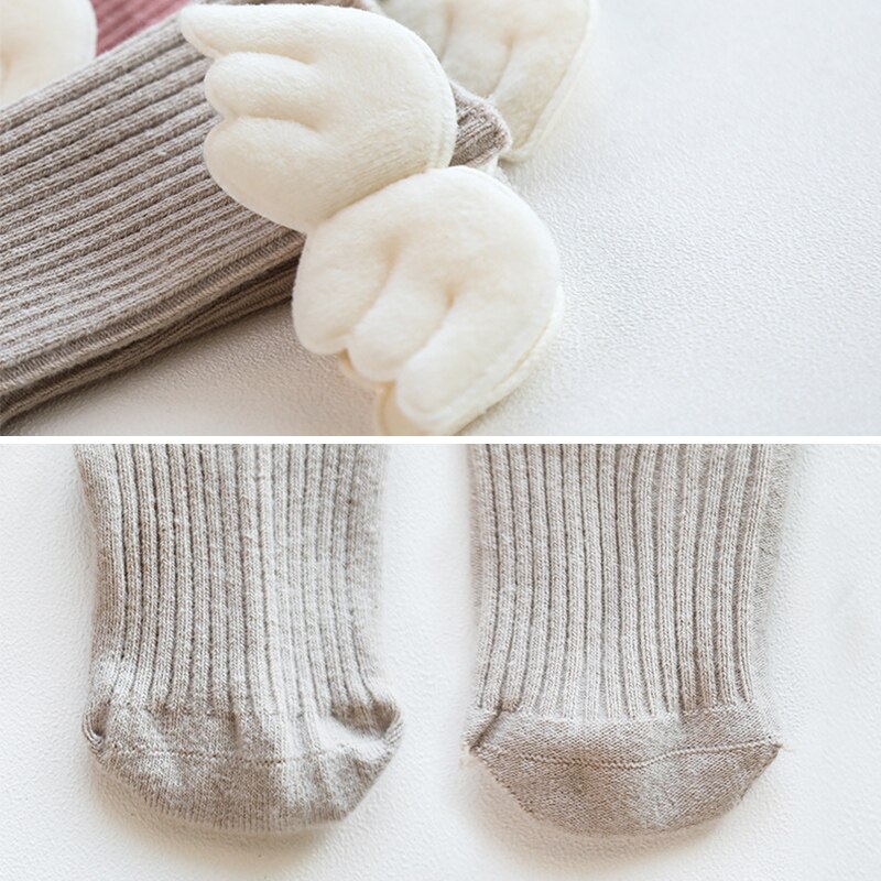 Mooie Engel Vleugel Katoenen Baby Sokken Herfst Winter Baby Meisje Kniehoge Sokken Effen Kleur Peuter Kids Anti Slip Lange sokken