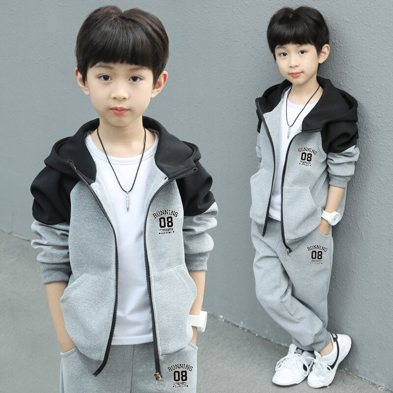 2022 Teen Boys Clothes Set Kids Tracksuit Patckwork Cotton Hoodies+ Pants Children Clothing Boy Sportswear 08: Gray / 160cm