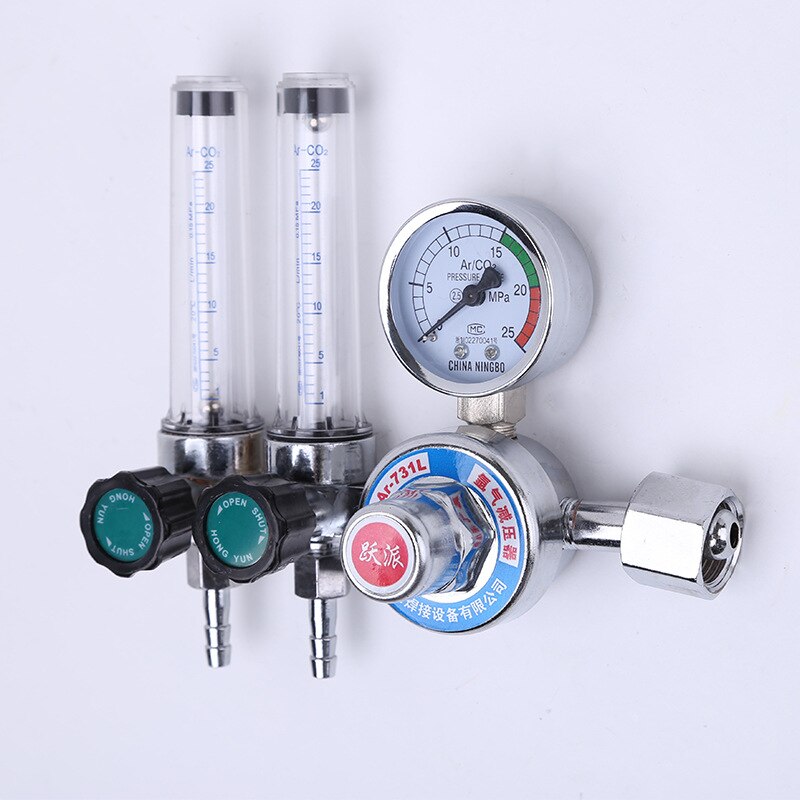 Double Tube 0-25Mpa Argon Regulator CO2 Mig Tig Flow-Meter Gas-Regulators Flowmeter Decompression Table Pressure Reducer