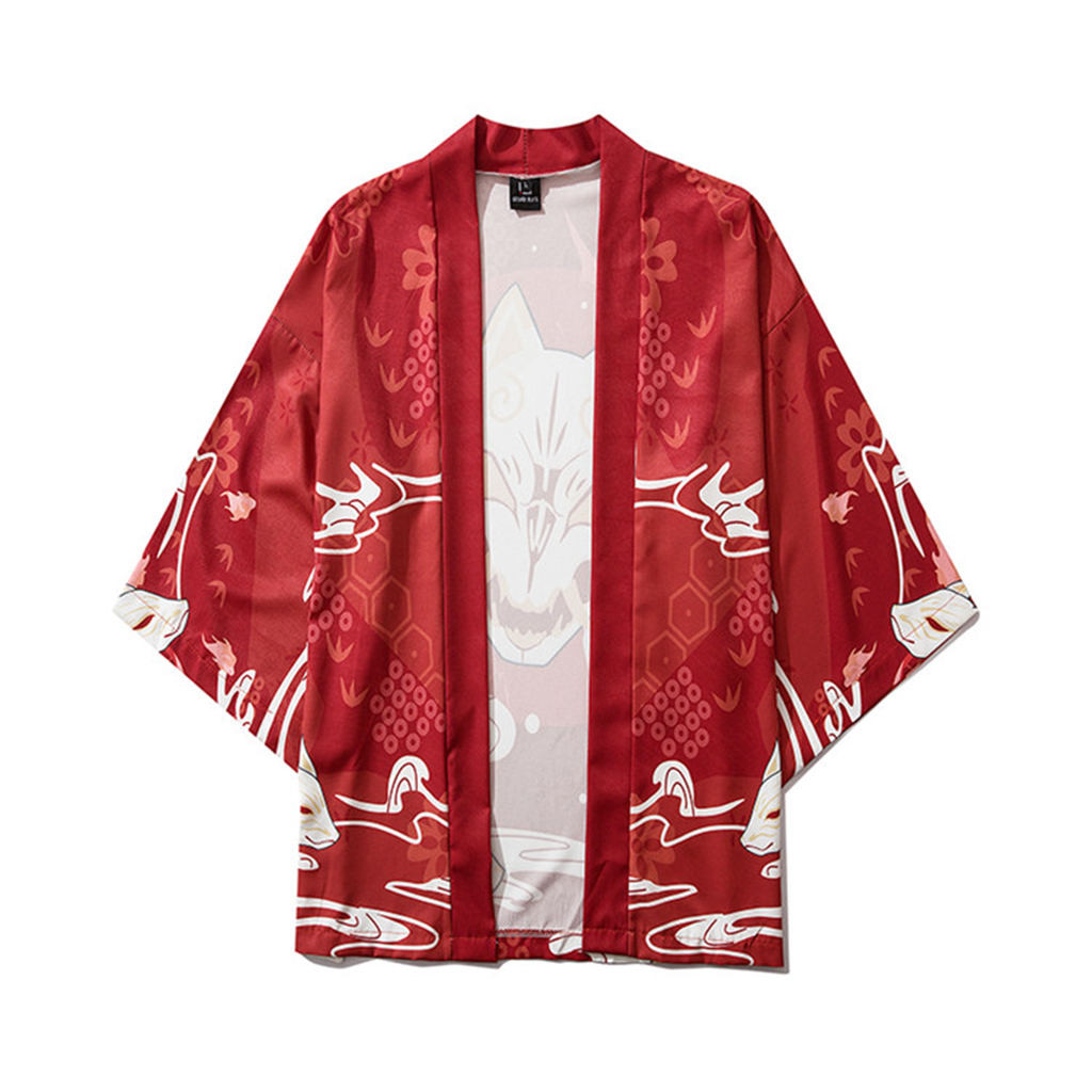 Casual de los hombres camisa de playa de verano japonés cinco punto Kimono con mangas unisex capa chaqueta blusa yukata #1,17