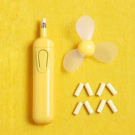 Electric Rubber Eraser with Fan Battery Operated Automatic Drawing Sketch Eraser School Supplies Stationery Child Learning: Yellow