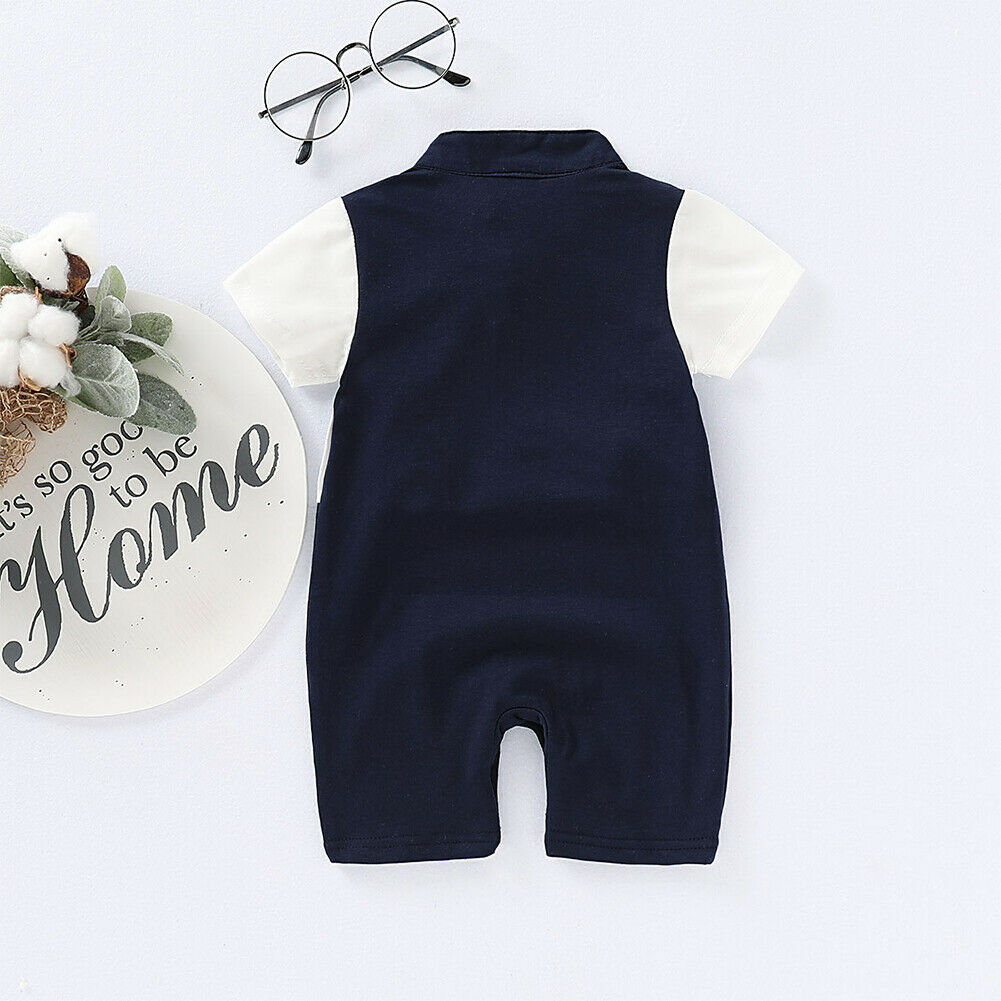 Infantile bébé garçon Gentleman barboteuse vêtements noir bretelles manches courtes barboteuse combinaison tenues nouveaux vêtements
