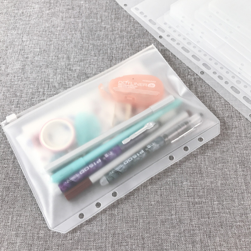 KDD Binder Pockets A5/A6/A7 Binder Loose Leaf Bag Clear Zipper Folders For 6-Ring Notebook Binder Pouch Document Filing Bags