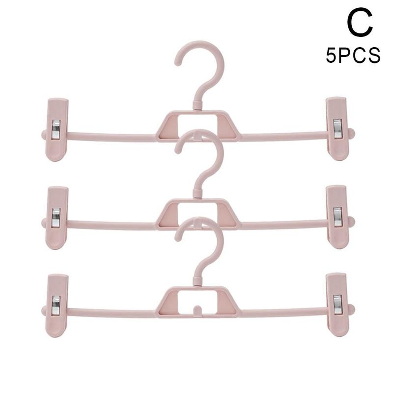 5 PCS Coat Hangers Clothes Closet Pant Trouser Skirt Multifunction Plastic Rack Non-slip Racks Storage Clip Drying Pants Ra V8Z7: pink