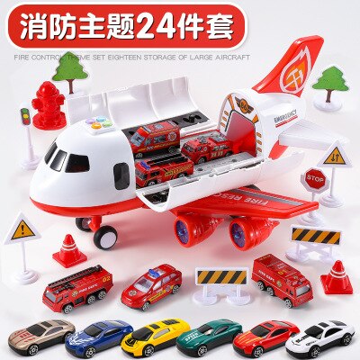 Kinderen Speelgoed Vliegtuig Grote Jongen Baby Politie Legering Auto Parkeerplaats Grote Vliegtuig Model Speelgoed Auto: Fire car 24 pcs