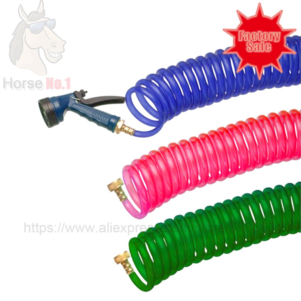 106 9050 Coil Water Hose with Nozzle 1/2" Diameter X 25’ Length Water Hose Horse Grooming Flexible and Tough Polyurethane Tube