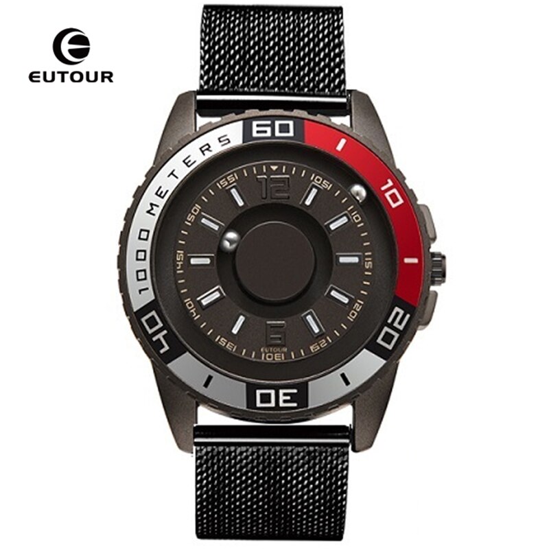 EUTOUR Innovative Black Sliver Magnet Magnetic Metal Multifunctional Watch Men's Sports Quartz Watch Cool Watch Male Reloj: Sliver Steel Band