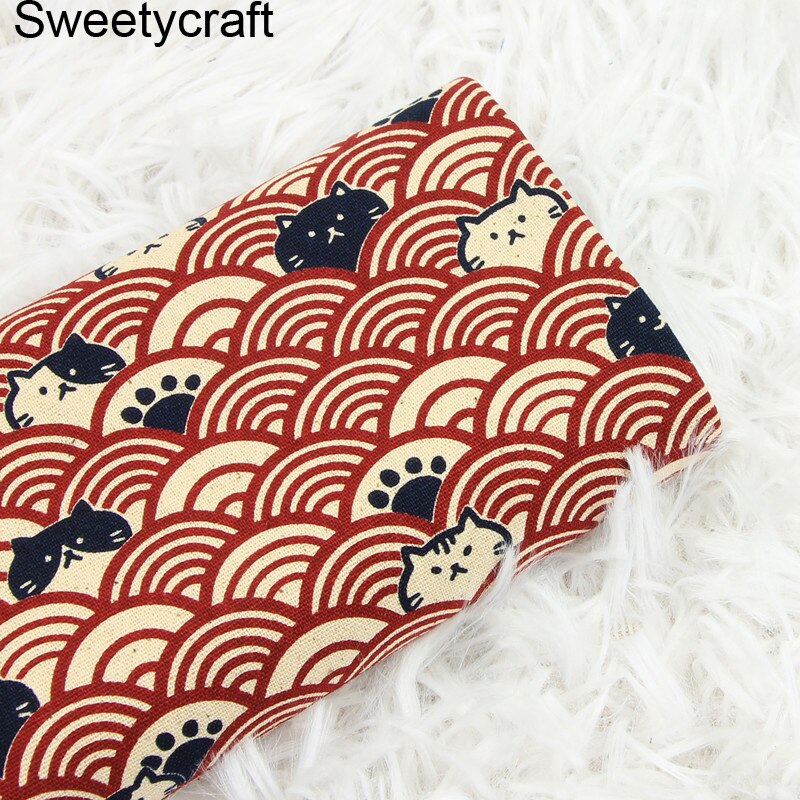 Tissu 110 coton 100% x 45cm, demi-cour épais, tissu japonais ondulé imprimé de chat, bricolage, couture faite à la main, décor de sac: Cotton Fabric-2
