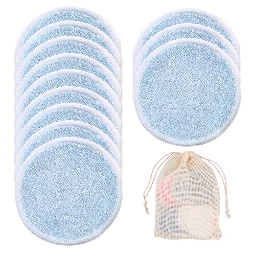 Almohadillas de algodón reutilizables para quitar el maquillaje Facial, almohadilla de limpieza de tres capas, lavable, con bolsa de lavandería, 12 Uds.: 12pcs Blue