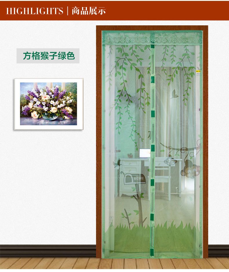 80/90x210cm Mute Magnet Mosquito Door Net Summer mosquito free Mesh magnetic Curtain Polyester Door Screen: green / 100x210cm