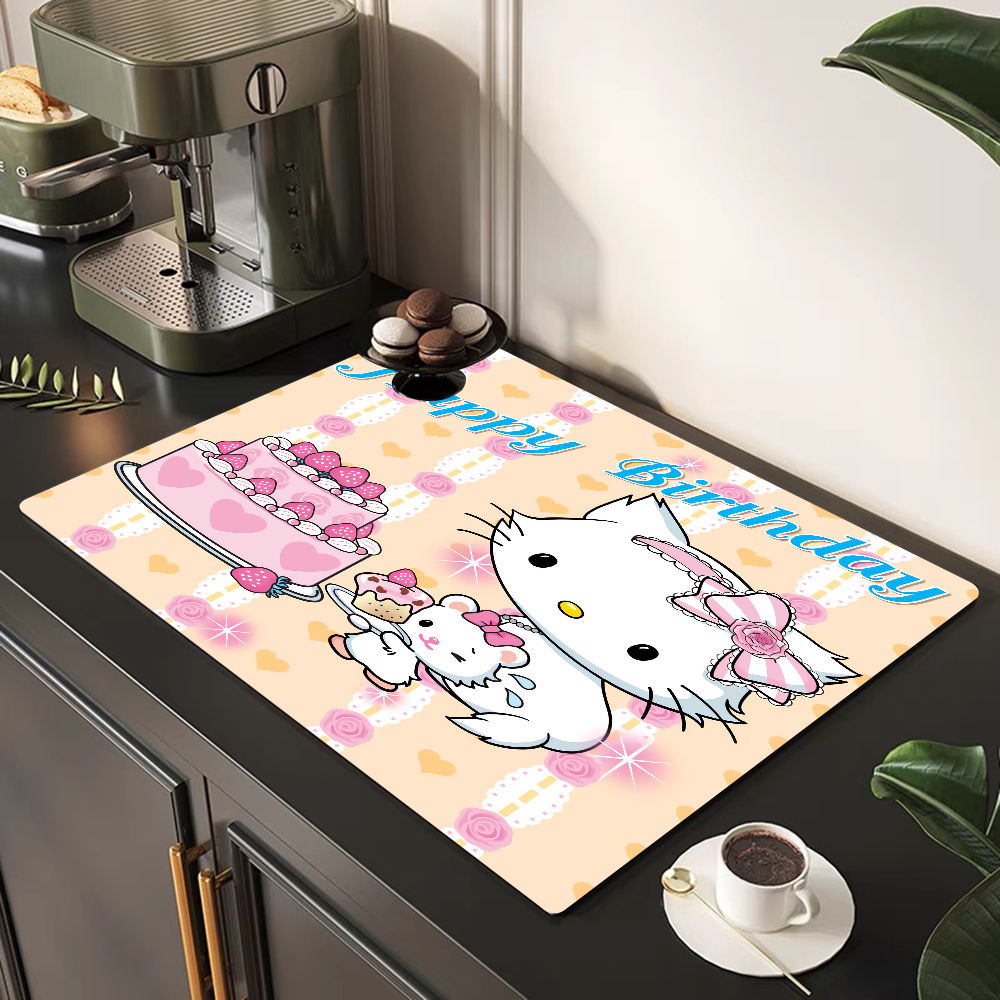 Hello Kitty Printed Dish Drying Mat Super Absorbent Coffee Drain Pad Tableware Quick Dry Rug Kitchen Dinnerware Placemat: 45x140cm / Red