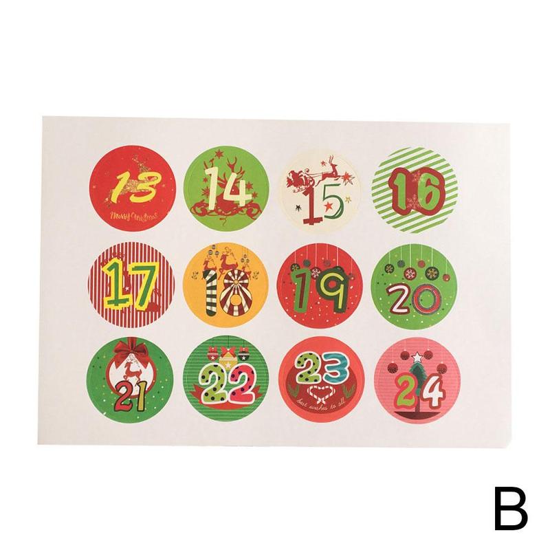 Number Paper Stickers Merry Christmas Stickers Advent Multi-Function DIY Supply Calendar Decor Labels Packaging V2B6: b