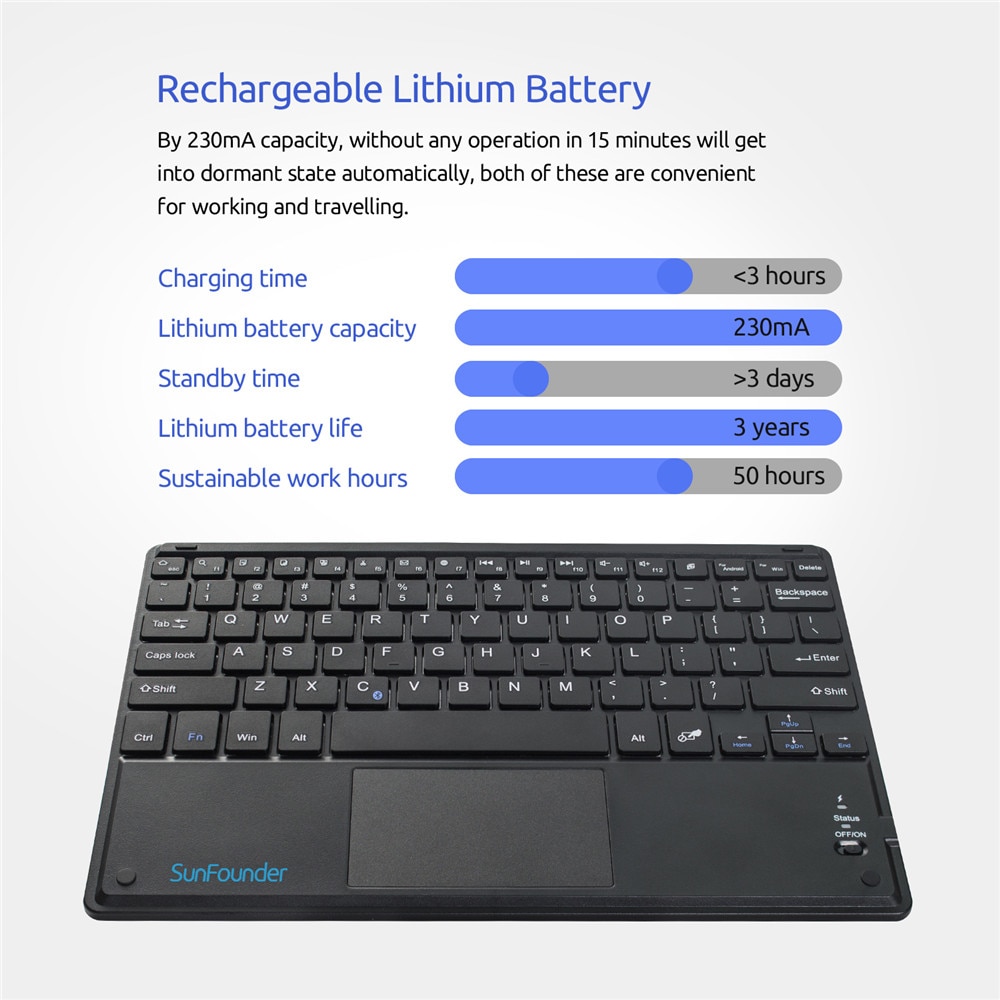 SunFounder 10,1 ''Ultra delgado teclado inalámbrico Bluetooth para Raspberry Pi 3B + 3B 2 Modelo B & B 1 con TouchPad para Windows Android