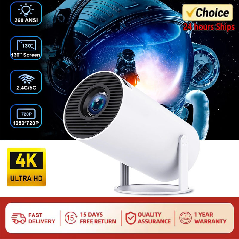 Projektor 4k android 11 hy300 mini wifi 6 290 ansi allwinner  h713 bt5.0 1080p 1280*720p bio utomhus bärbar projektor