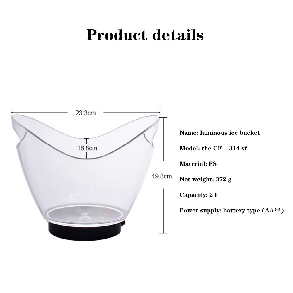 Transparent Light Ice Bucket High-grade Acrylic Material 2 Liters LED Colorful Champagne Beer Wine Barrel 5 Color Optional