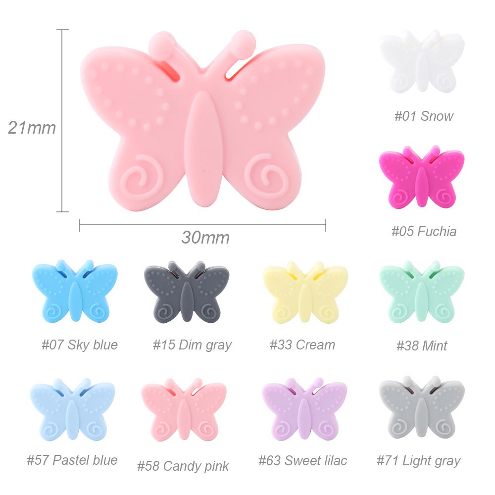 Keep&grow 10Pcs Silicone Beads Butterfly Teething Beads For Jewelry DIY Making Bead BPA Free Silicone Baby Teething Necklace Toy
