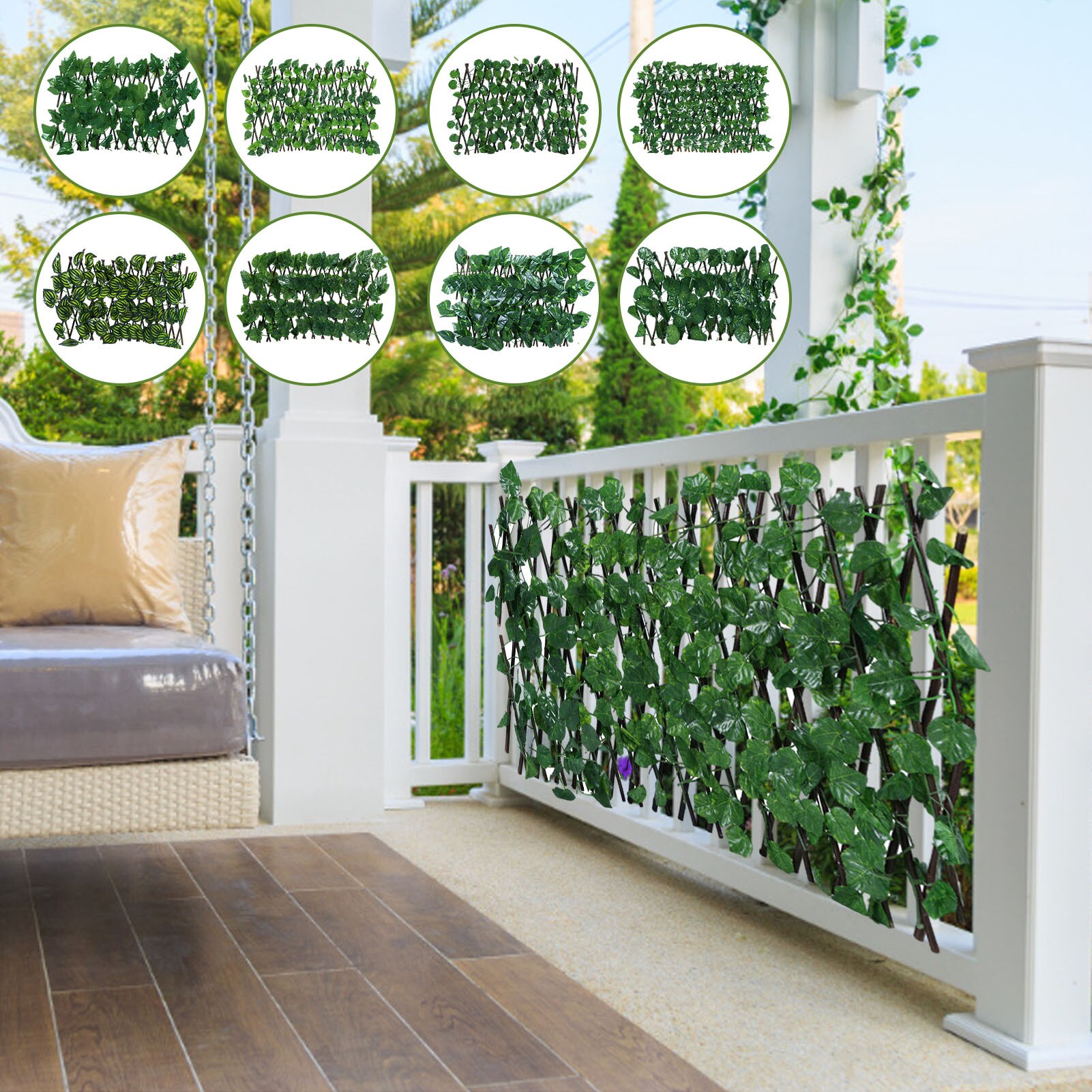 Privacy Fence Screen Wooden Expandable Faux Plant Artificial Leaf Garden Fence Panel Wall Landscaping Backyard Balcony Decor