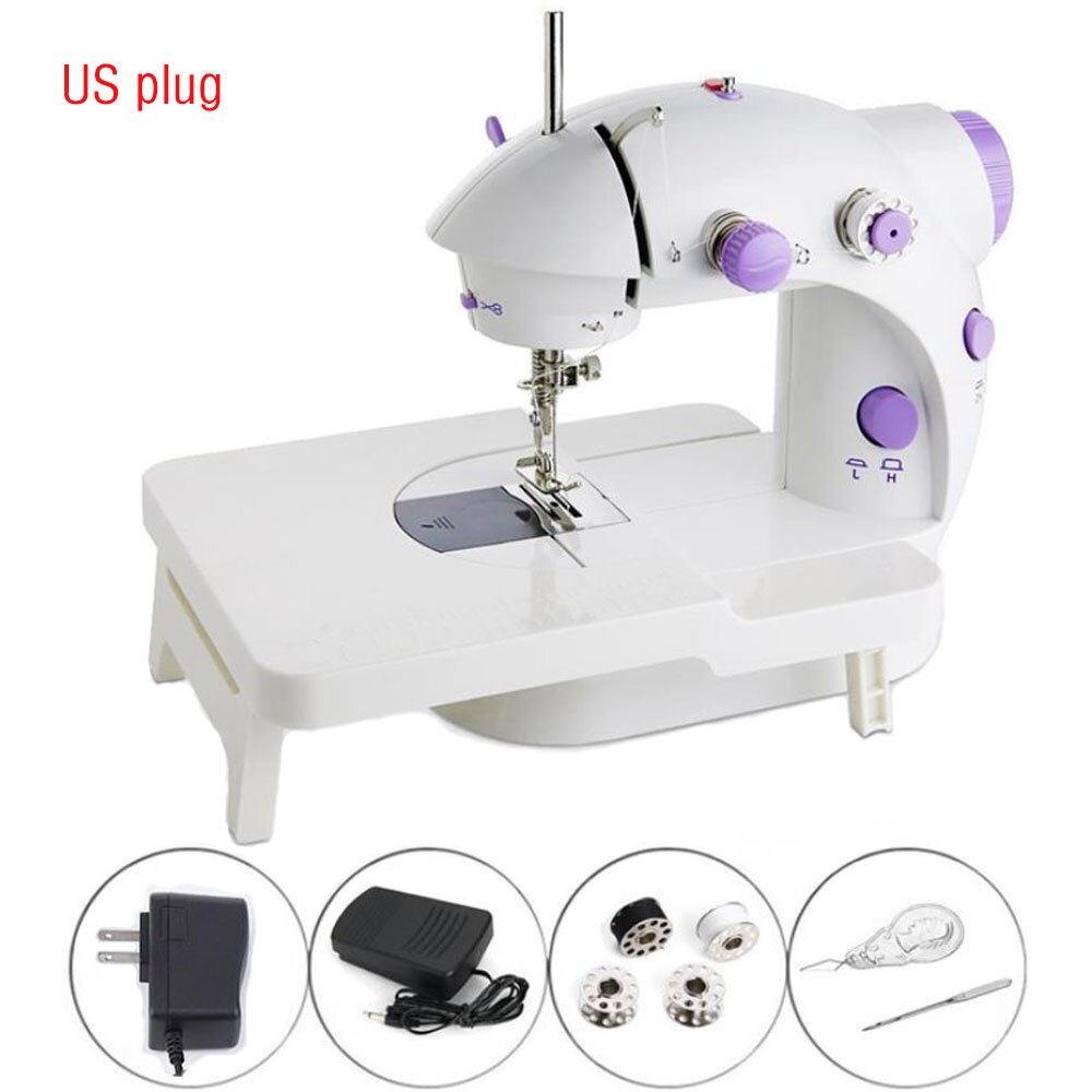 Electric Sewing Machine Mini Portable Household Night Light Foot Pedal Straight Line Hand Table Thread Kit: US Plug with Table