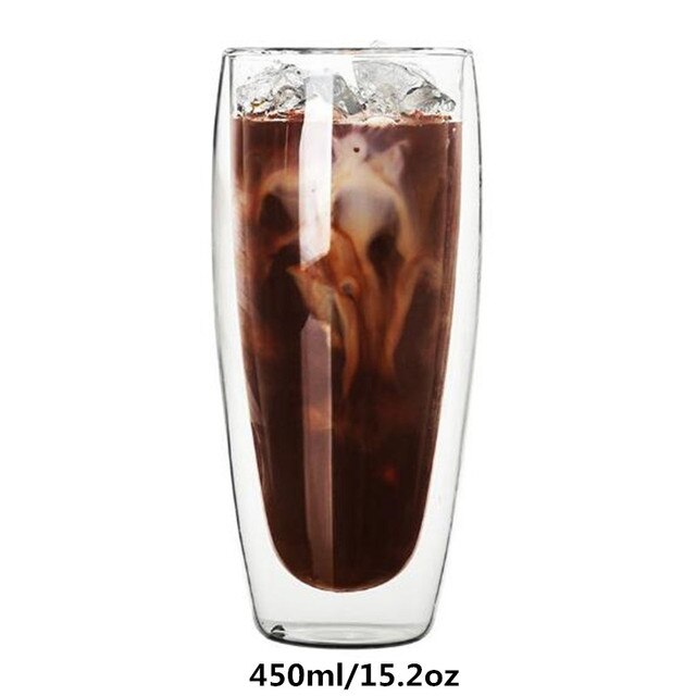 Double Wall Espresso Cup 80/250/350/450ml Heat Resistant Clear Glass Double Bottom Cup Cafe Drinkware Kitchen Bar Drinking Cup: 450ml-1pcs