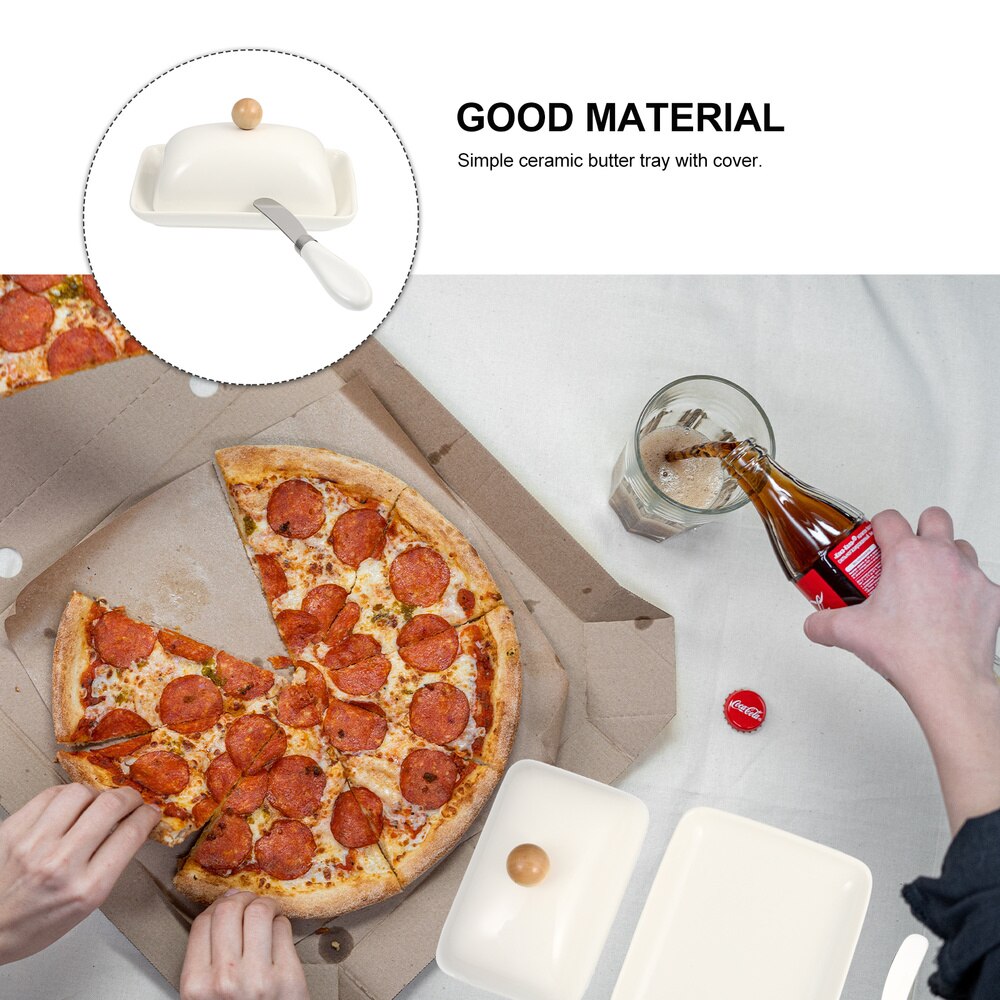 1pc Butter Dish with Lid Ceramic Butter Box Butter Container with Cutter