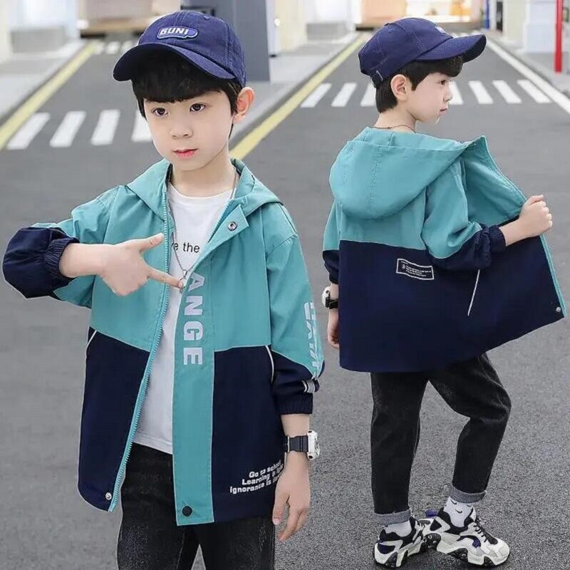 Lente 4-14Y Kinderkleding Jongens Jassen 2022 Trendy Buitenlandse Stijl Capuchon Katoenen Uitloper Kids Tops Windjack