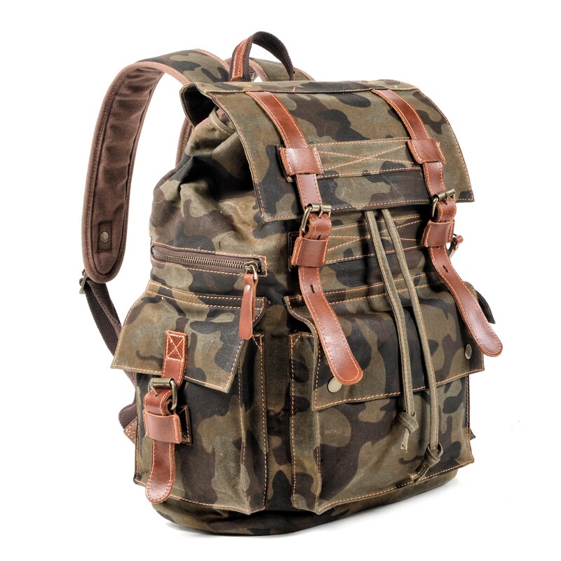 Mochila de lona camuflada vintage masculina, mochila para laptop, mochila de lona impermeável, mochila grande para viagens, escalada