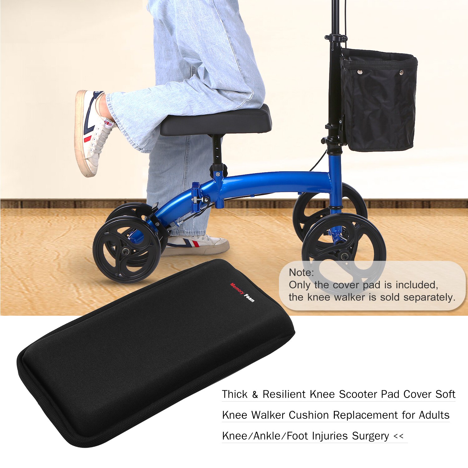 Dæksel blød knælængerpude udskiftning tyk og modstandsdygtig knæ scooter pad til voksne knæ/ankel/fod skader kirurgi