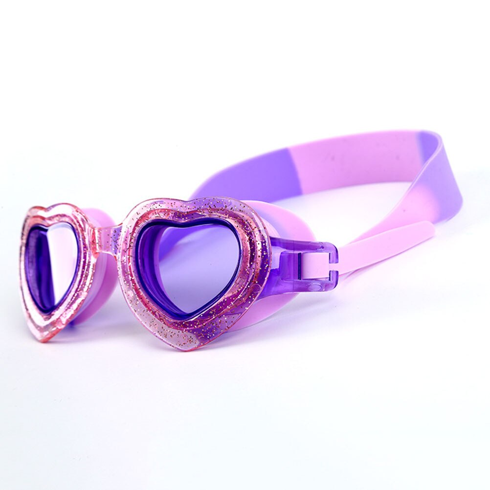 1 Pc Silicone Swimming Goggles Heart-shaped Swim Glasses Waterproof Anti-fog HD Swim Goggle for Kids Teens Toddlers (Purple)