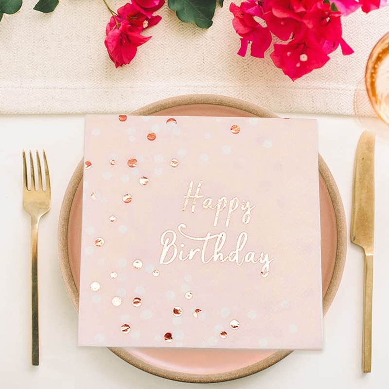 Serviettes joyeux anniversaire serviettes en papier 3 plis rose or décoration de Table décoration d'anniversaire pour enfants