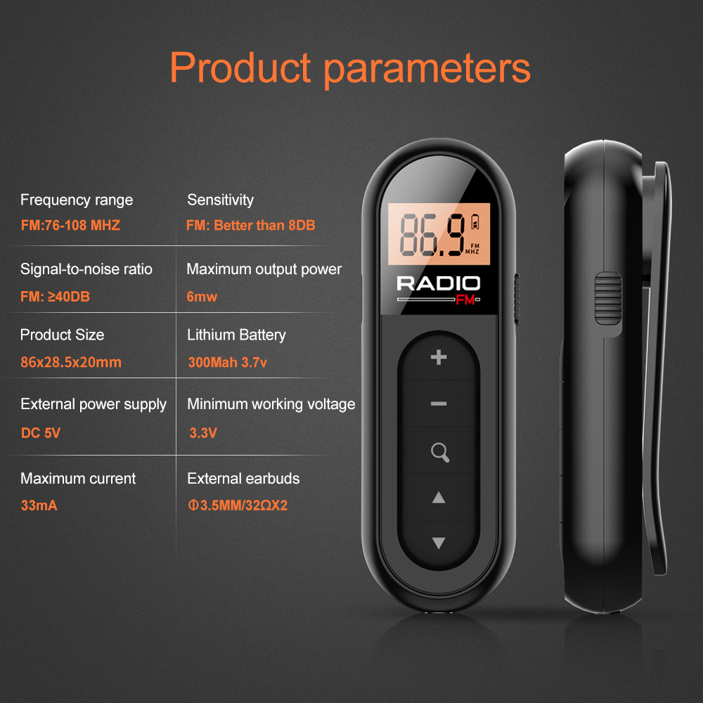 Mini Pocket FM Radio Portable Radio Receiver With Backlight LCD Display 3.5mm Headphone Receiving Antenna Type-c Charging