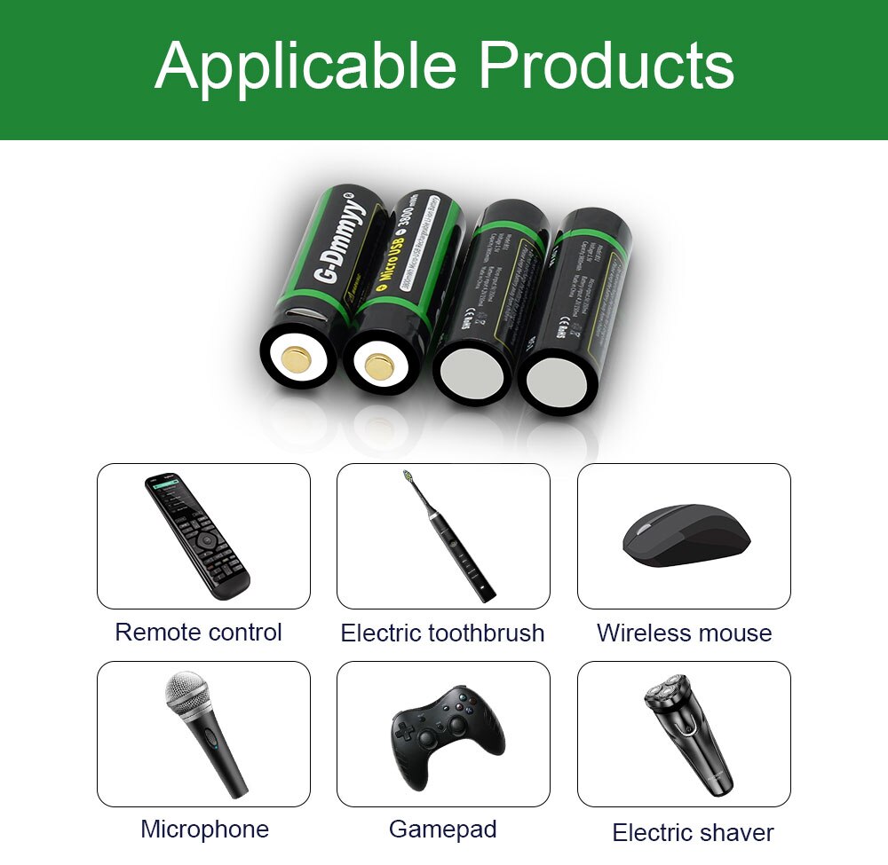 1.5V AA Rechargeable Battery 3800mWh USB Rechargeable Lithium Li-ion Polymer Battery Quick Charging by Micro USB Cable