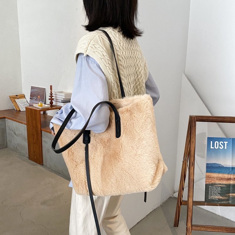 Borse a tracolla pelose per donna borse invernali borse e portamonete in morbida pelliccia sintetica morbida borsa a mano ad alta capacità da donna 6527