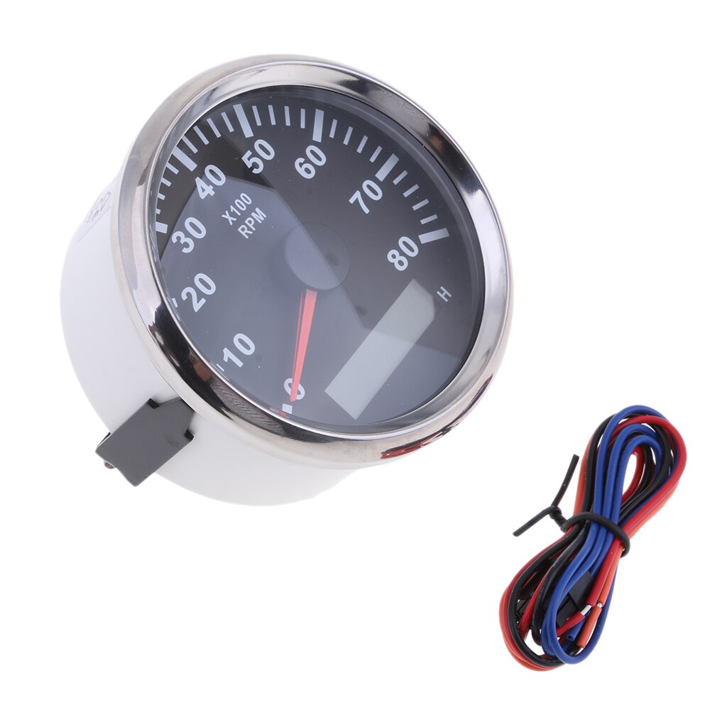 Waterproof 85mm Marine Tachometer Boat Tacho Gauge with Hour Meter 0-8000RPM 9V-32V #1
