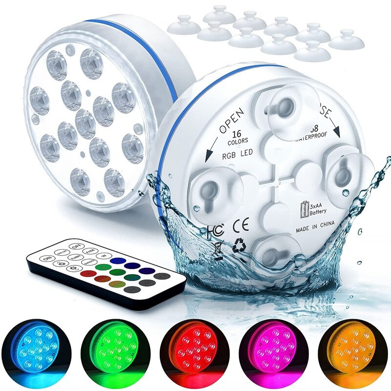 Dompelpompen Led Verlichting, 16 Kleuren Onderwater Vijver Verlichting Zwembad Verlichting Met Afstandsbediening, Waterdicht Magnetische Douche: Black
