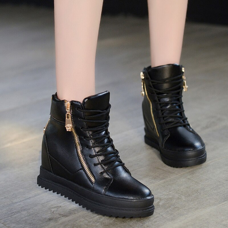 Spring and Autumn invisible height increase high women sports shoes flat bottom wedge side zipper sneakers walking shoes ZW-114