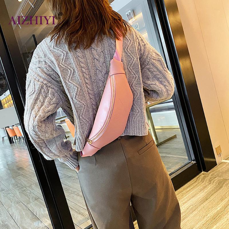 Enfärgad midjepack dam fanny bröstväska kvinnlig avslappnad dragkedja enkel pu läder crossbody axelväskor