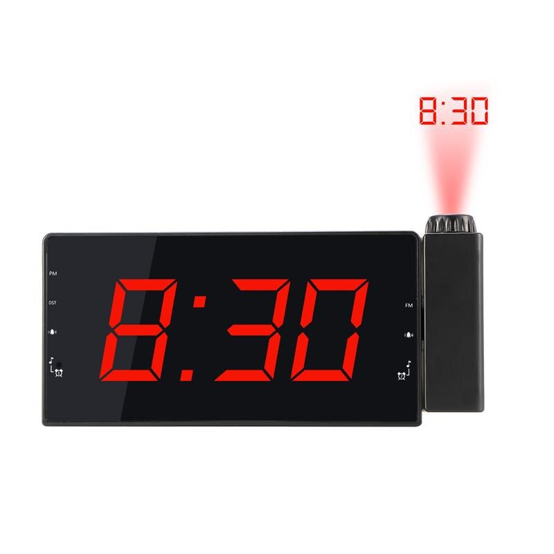 Digital projektor radio alarm alarm snooze timer temperatur led display usb opladning kabel 180 graders bordvæg fm radio ur