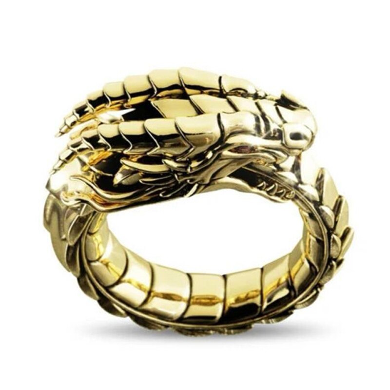Unisex Vintage Zilver/Goud Draken Gesneden Ring Etnische Stijl Verstelbare One Size Opening Ring SANA889