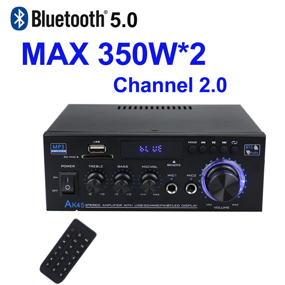 AK45 HiFi Cyfrowy Bluetooth 2.0 Kanałowy Wzmacniacz Audio MP3 Wzmacniacz Mocy Dźwięku Stereo Domowy Samochodowy Głośnik Samochodowy Max 350W X 2: Default Title